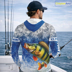 Ice Fishing Shirt With Yellow Perch & Winter Camo Design, Fishing Shirts Hooded Long Sleeve