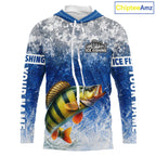 Ice Fishing Shirt With Yellow Perch & Winter Camo Design, Fishing Shirts Hooded Long Sleeve