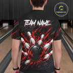 Custom Grim Reaper Bowling Shirt, Personalized Red Paint Splatter Bowling Ball Polo