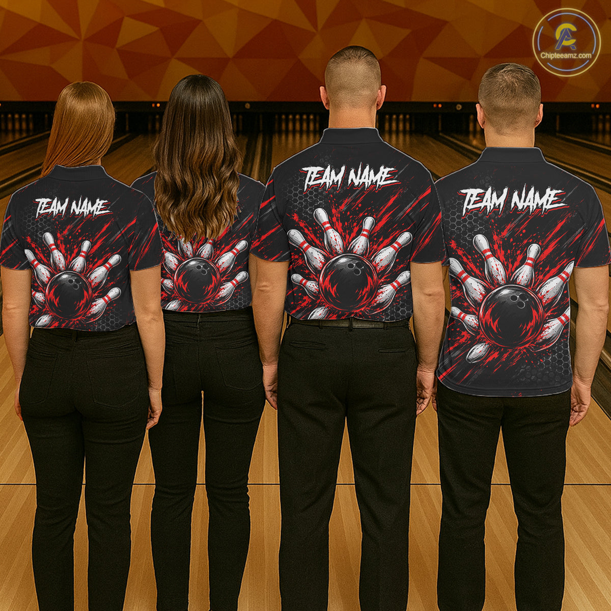 Custom Grim Reaper Bowling Shirt, Personalized Red Paint Splatter Bowling Ball Polo