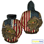 Beagle Dog Chasing Rabbit 3D American Flag Camo Custom Name Shirt, Rabbit Hunting Clothing