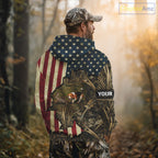 Beagle Dog Chasing Rabbit 3D American Flag Camo Custom Name Shirt, Rabbit Hunting Clothing