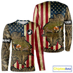 Beagle Dog Chasing Rabbit 3D American Flag Camo Custom Name Shirt, Rabbit Hunting Clothing