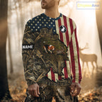 Beagle Dog Chasing Rabbit 3D American Flag Camo Custom Name Shirt, Rabbit Hunting Clothing