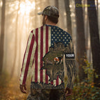 Beagle Dog Chasing Rabbit 3D American Flag Camo Custom Name Shirt, Rabbit Hunting Clothing