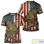 Beagle Dog Chasing Rabbit 3D American Flag Camo Custom Name Shirt, Rabbit Hunting Clothing