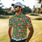 's Golf Polo Shirt Colorful Floral Flamingo Pattern Tropical Leaves Custom Name
