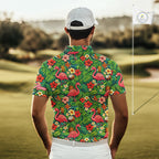 's Golf Polo Shirt Colorful Floral Flamingo Pattern Tropical Leaves Custom Name