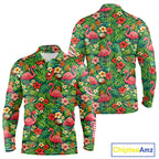 's Golf Polo Shirt Colorful Floral Flamingo Pattern Tropical Leaves Custom Name