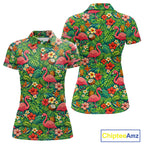 Golf Polo Shirt Colorful Floral Flamingo Pattern Tropical Leaves Custom Name