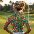 Golf Polo Shirt Colorful Floral Flamingo Pattern Tropical Leaves Custom Name