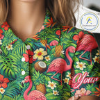 Golf Polo Shirt Colorful Floral Flamingo Pattern Tropical Leaves Custom Name