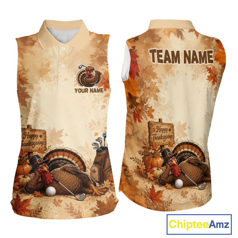 Thanksgiving Sleeves Golf Shirt Personalized Turkey Golf Shirt Custom Name Team Name
