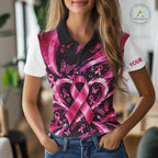 Personalized Pink Ribbon Golf Shirt With Name, Custom Team Name Golf Polo Shirt