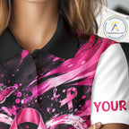 Personalized Pink Ribbon Golf Shirt With Name, Custom Team Name Golf Polo Shirt