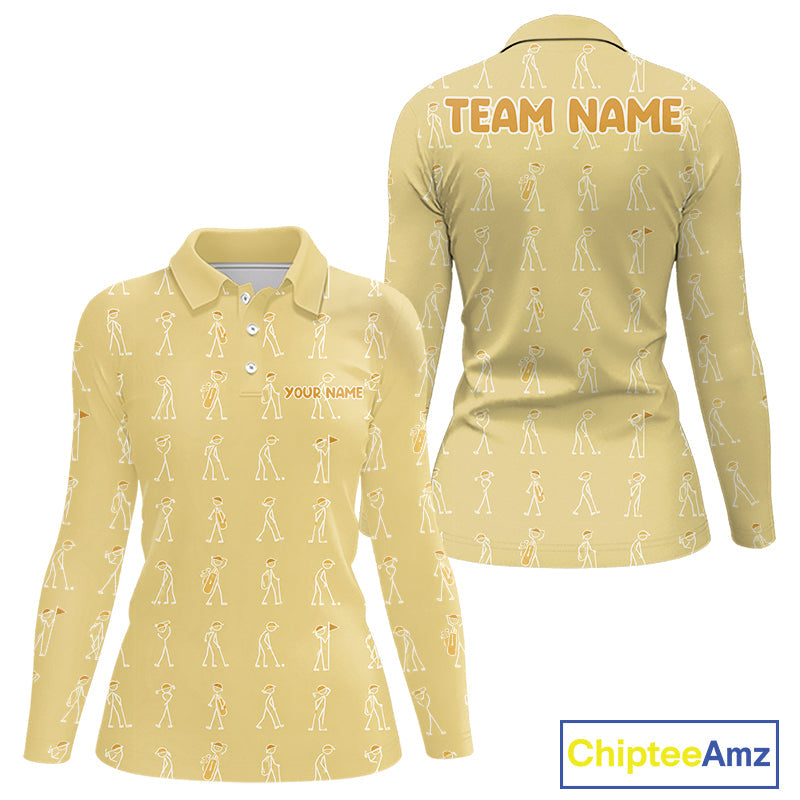 Personalized Stick Figure Golf Yellow Polo Shirt, Custom Golf Girl Polo Shirt, Golf Tops