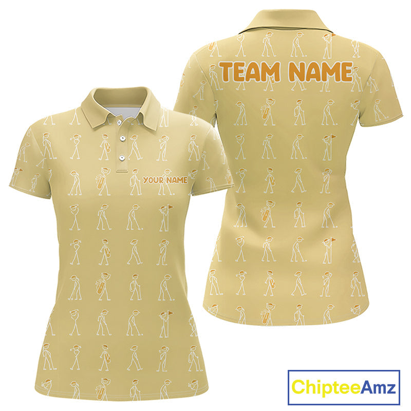 Personalized Stick Figure Golf Yellow Polo Shirt, Custom Golf Girl Polo Shirt, Golf Tops