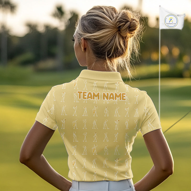 Personalized Stick Figure Golf Yellow Polo Shirt, Custom Golf Girl Polo Shirt, Golf Tops