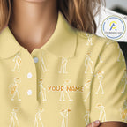 Personalized Stick Figure Golf Yellow Polo Shirt, Custom Golf Girl Polo Shirt, Golf Tops