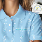 Personalized Stick Figure Golf Blue Polo Shirt, Custom Golf Girl Polo Shirt, Golf Tops