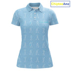 Personalized Stick Figure Golf Blue Polo Shirt, Custom Golf Girl Polo Shirt, Golf Tops