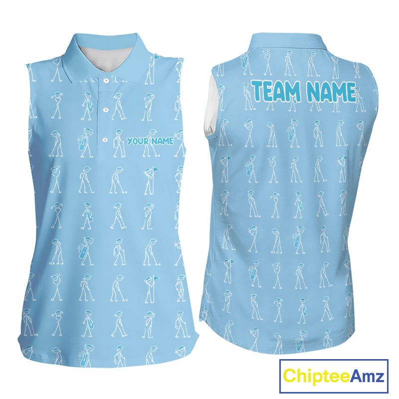 Personalized Stick Figure Golf Blue Polo Shirt, Custom Golf Girl Polo Shirt, Golf Tops