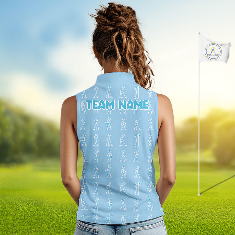 Personalized Stick Figure Golf Blue Polo Shirt, Custom Golf Girl Polo Shirt, Golf Tops