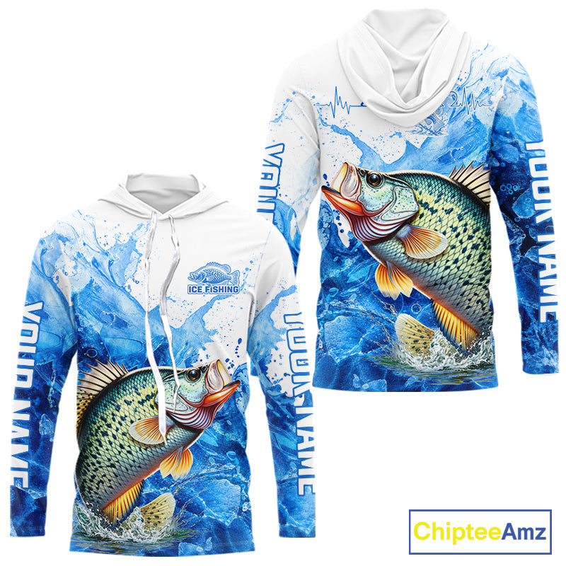 Crappie Fishing Shirts Hooded, Ice Fishing Long Sleeve Shirt, Crappie Fishing Apparel