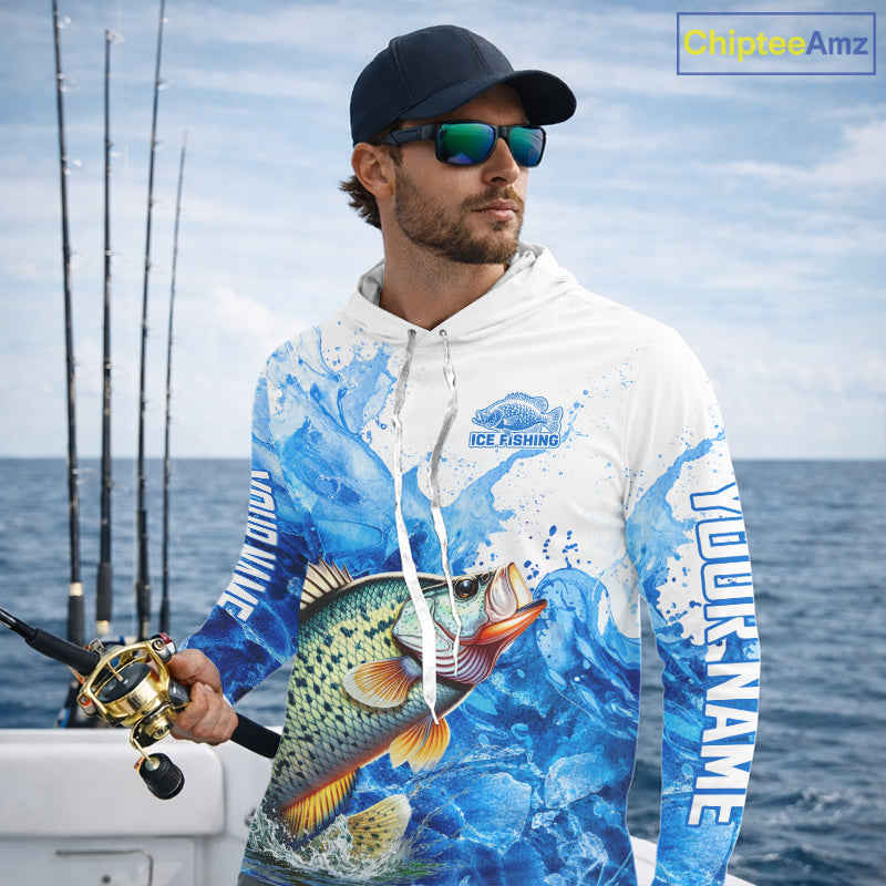 Crappie Fishing Shirts Hooded, Ice Fishing Long Sleeve Shirt, Crappie Fishing Apparel