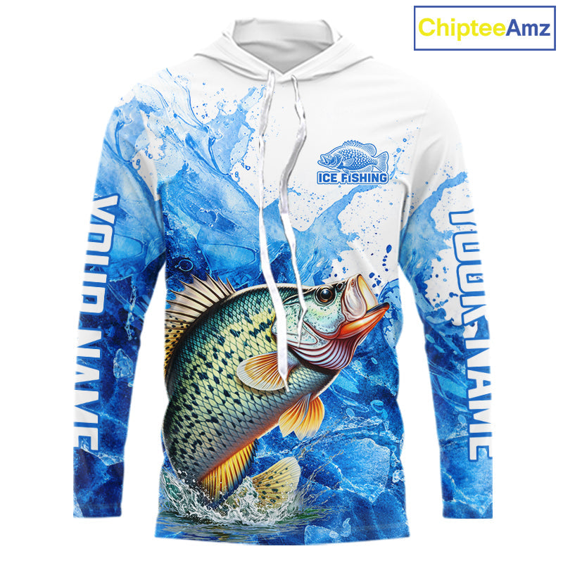 Crappie Fishing Shirts Hooded, Ice Fishing Long Sleeve Shirt, Crappie Fishing Apparel