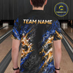 Blue Fire Flame Bowling Polo Shirt Custom Black Team Tournament Jersey