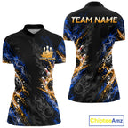 Blue Fire Flame Bowling Polo Shirt Custom Black Team Tournament Jersey