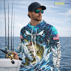 Jumping Bass Catch Lure Hooded Fishing Shirt Personalized Monster Eyes Splash Blue Water Outdoor Apparel
