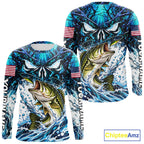 Jumping Bass Catch Lure Fishing Shirt Long Sleeve Personalized Monster Eyes Splash Blue Water Outdoor Apparel
