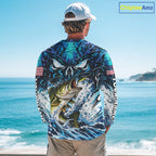 Jumping Bass Catch Lure Fishing Shirt Long Sleeve Personalized Monster Eyes Splash Blue Water Outdoor Apparel