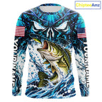 Jumping Bass Catch Lure Fishing Shirt Long Sleeve Personalized Monster Eyes Splash Blue Water Outdoor Apparel