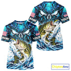 Jumping Bass Catch Lure Fishing Shirt Short Sleeve Personalized Monster Eyes Splash Blue Water Outdoor Apparel