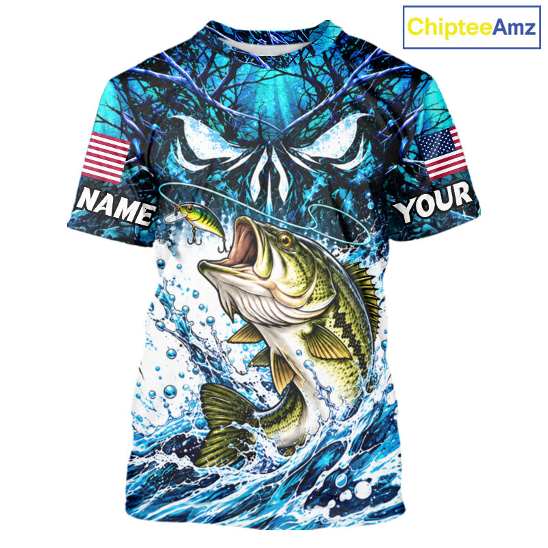 Jumping Bass Catch Lure Fishing Shirt Short Sleeve Personalized Monster Eyes Splash Blue Water Outdoor Apparel