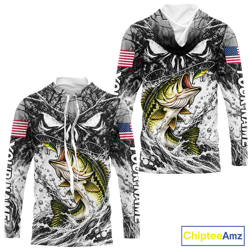 Jumping Bass Catch Lure Hooded Fishing Shirt Personalized Monster Eyes Splash Gray Water Outdoor Apparel