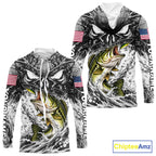Jumping Bass Catch Lure Hooded Fishing Shirt Personalized Monster Eyes Splash Gray Water Outdoor Apparel