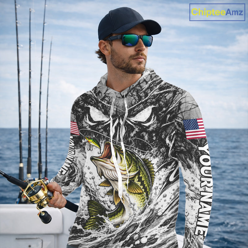 Jumping Bass Catch Lure Hooded Fishing Shirt Personalized Monster Eyes Splash Gray Water Outdoor Apparel