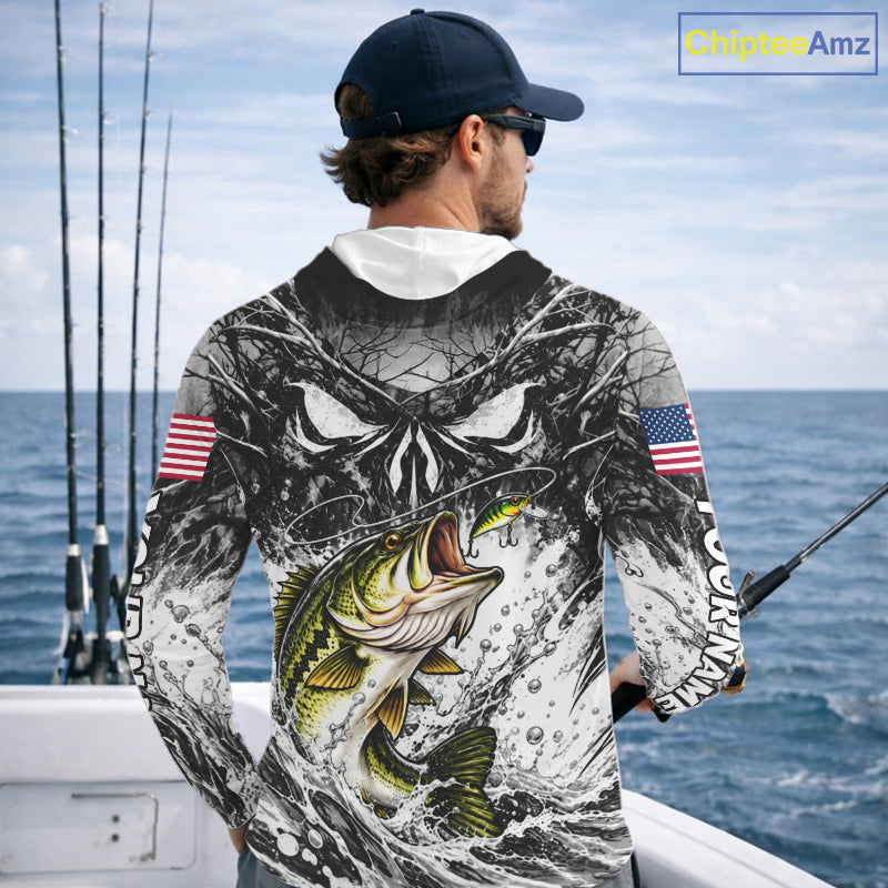 Jumping Bass Catch Lure Hooded Fishing Shirt Personalized Monster Eyes Splash Gray Water Outdoor Apparel