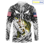 Jumping Bass Catch Lure Hooded Fishing Shirt Personalized Monster Eyes Splash Gray Water Outdoor Apparel