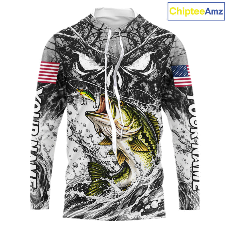 Jumping Bass Catch Lure Hooded Fishing Shirt Personalized Monster Eyes Splash Gray Water Outdoor Apparel