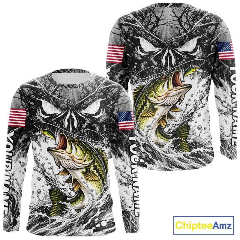 Jumping Bass Catch Lure Fishing Shirt Long Sleeve Personalized Monster Eyes Splash Gray Water Outdoor Apparel