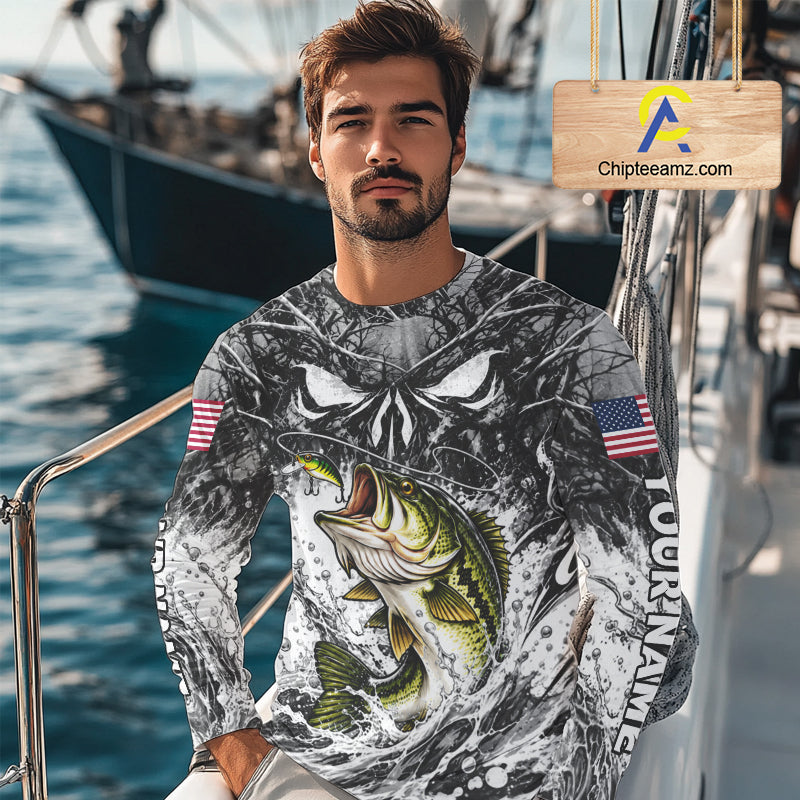 Jumping Bass Catch Lure Fishing Shirt Long Sleeve Personalized Monster Eyes Splash Gray Water Outdoor Apparel