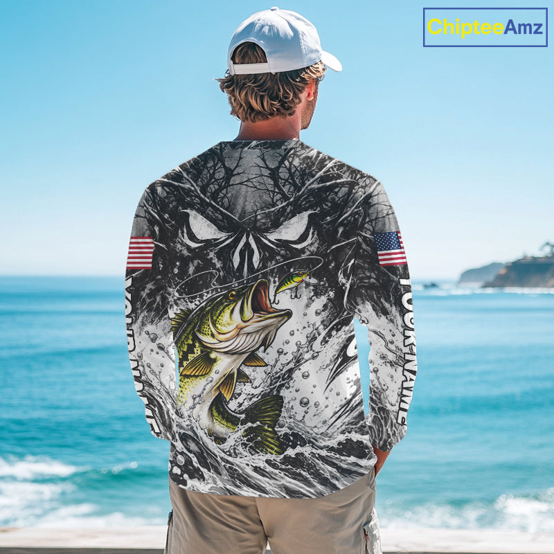 Jumping Bass Catch Lure Fishing Shirt Long Sleeve Personalized Monster Eyes Splash Gray Water Outdoor Apparel
