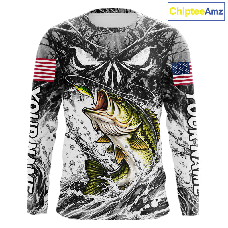 Jumping Bass Catch Lure Fishing Shirt Long Sleeve Personalized Monster Eyes Splash Gray Water Outdoor Apparel