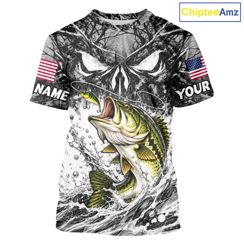 Jumping Bass Catch Lure Fishing Shirt Short Sleeve Personalized Monster Eyes Splash Gray Water Outdoor Apparel