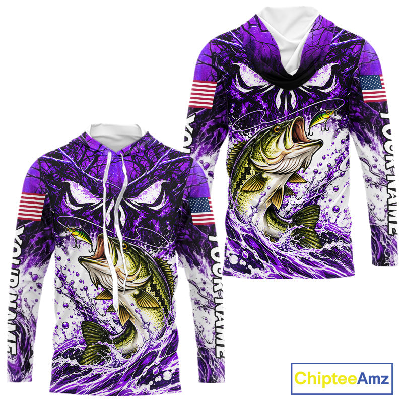 Jumping Bass Catch Lure Hooded Fishing Shirt Personalized Monster Eyes Splash Purple Water Outdoor Apparel